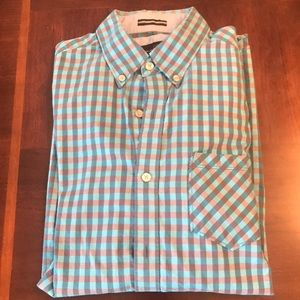 Checkered blue and gray button down